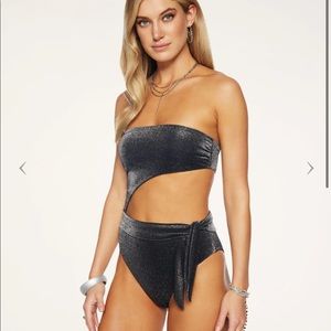 RAMY BROOK KNIT GIGI CUT OUT ONE PIECE SWIMSUIT Black Sz L